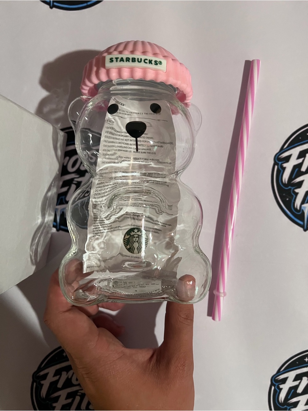 Starbucks Clear Bear-Shaped Kids Bottle with Pink Cap and Pink-White Straw
